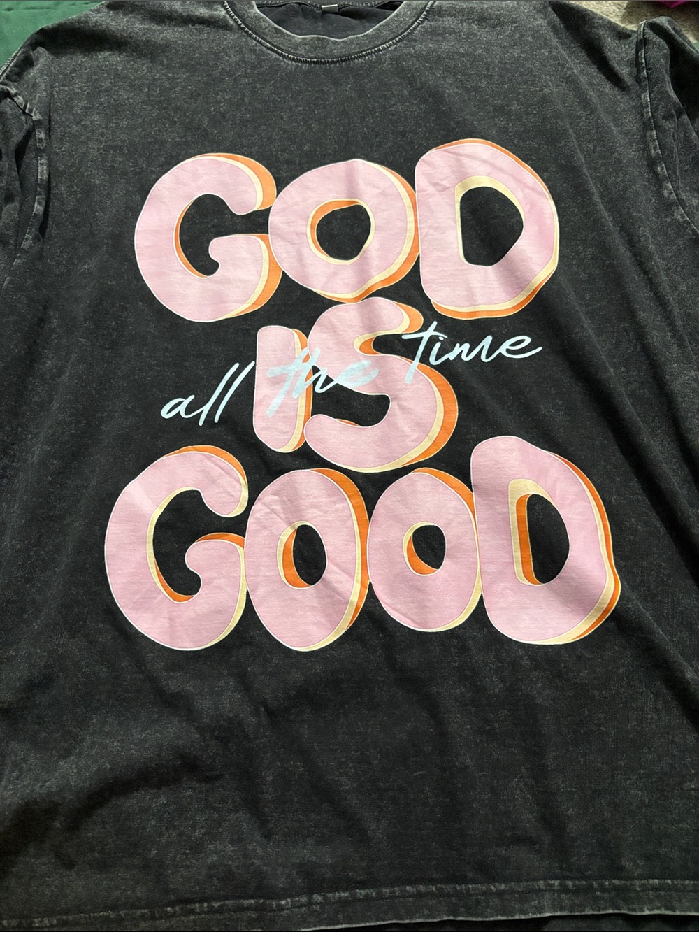 Black Graphic Tee - "God Is Good" Pink Lettering